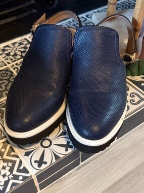 Navy Leather Slingback Mules